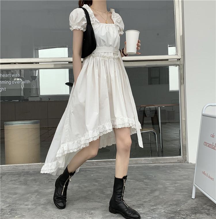 Vintage Aesthetic Assymetrical Skirt Thin White Dress