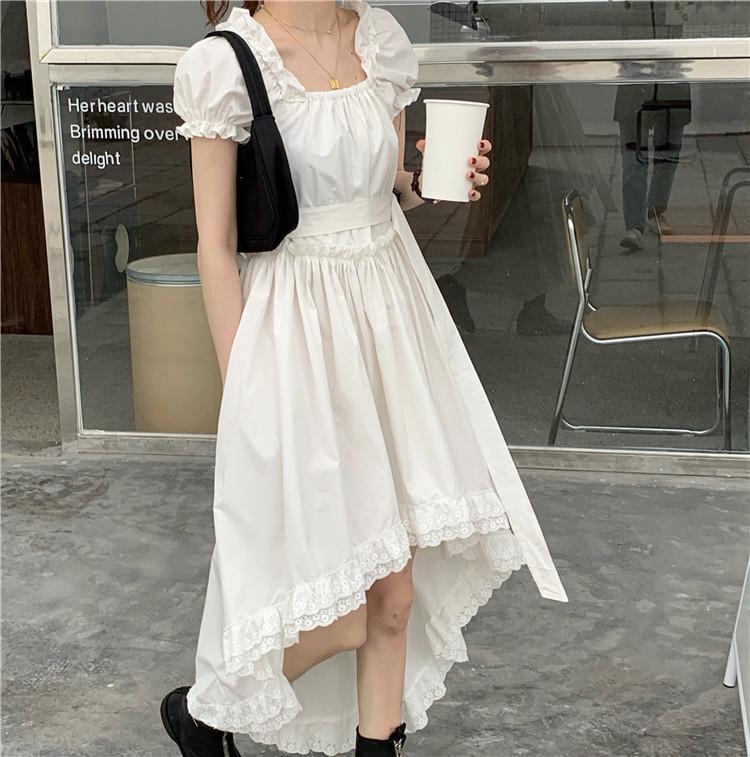 Vintage Aesthetic Assymetrical Skirt Thin White Dress