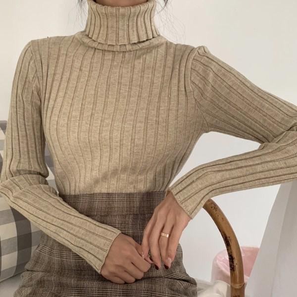 Vintage Aesthetic High Collar Slim Ribbed Jumper