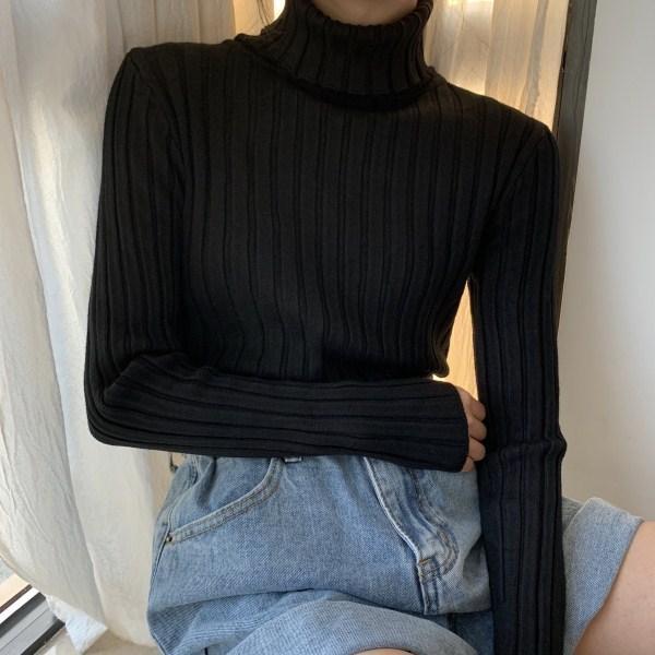 Vintage Aesthetic High Collar Slim Ribbed Jumper