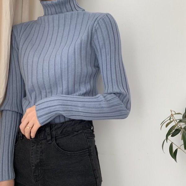 Vintage Aesthetic High Collar Slim Ribbed Jumper