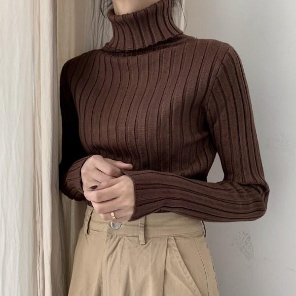 Vintage Aesthetic High Collar Slim Ribbed Jumper