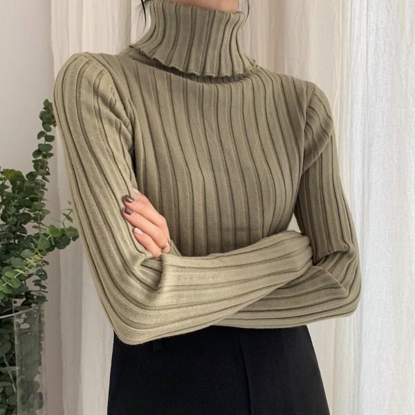 Vintage Aesthetic High Collar Slim Ribbed Jumper