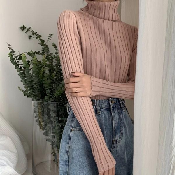 Vintage Aesthetic High Collar Slim Ribbed Jumper