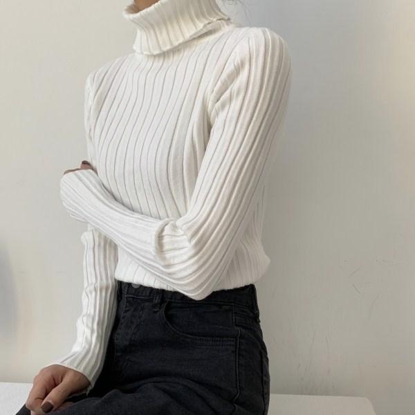 Vintage Aesthetic High Collar Slim Ribbed Jumper