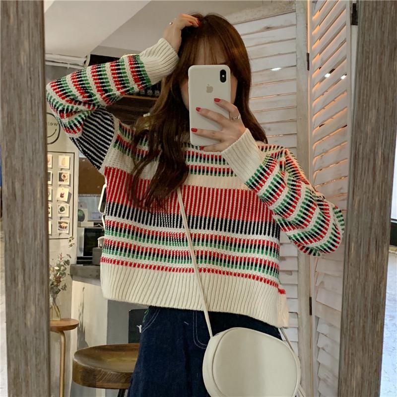 Vintage Ästhetik Kleine Streifen Weiß Schwarz Pullover