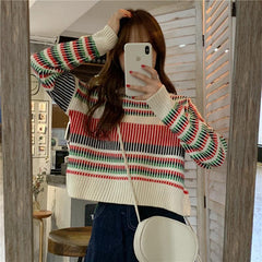 Vintage Ästhetik Kleine Streifen Weiß Schwarz Pullover