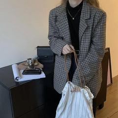 Lockere Wollanzugjacke im Vintage-Stil mit Schottenmuster 