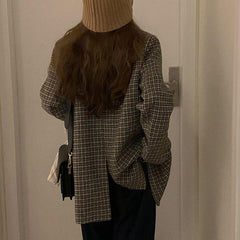 Lockere Wollanzugjacke im Vintage-Stil mit Schottenmuster 