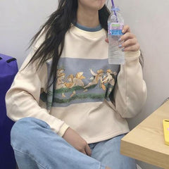 Vintage Angels Art Printed Cropped Sweatshirt