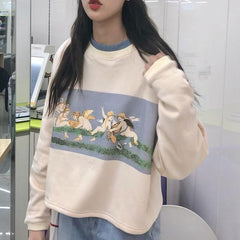 Vintage Angels Art Printed Cropped Sweatshirt