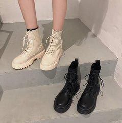 Vintage Ankle Canvas Sock Creamy White Black Boots