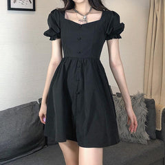 Vintage Black Lantern Sleeve Button Up Mini Dress