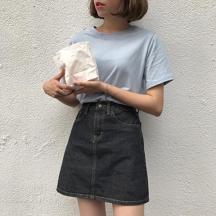 Vintage Black Navy Blue Denim High Waist Mini Skirt