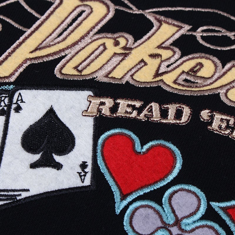 Vintage Black Poker Night Embroidery Loose Sweatshirt