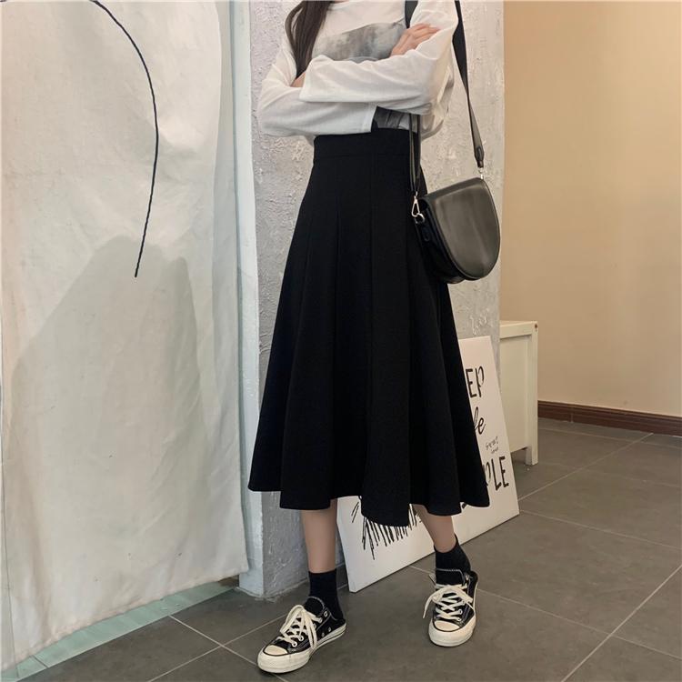 Vintage Blue Black Wavy High Waist Midi Skirt