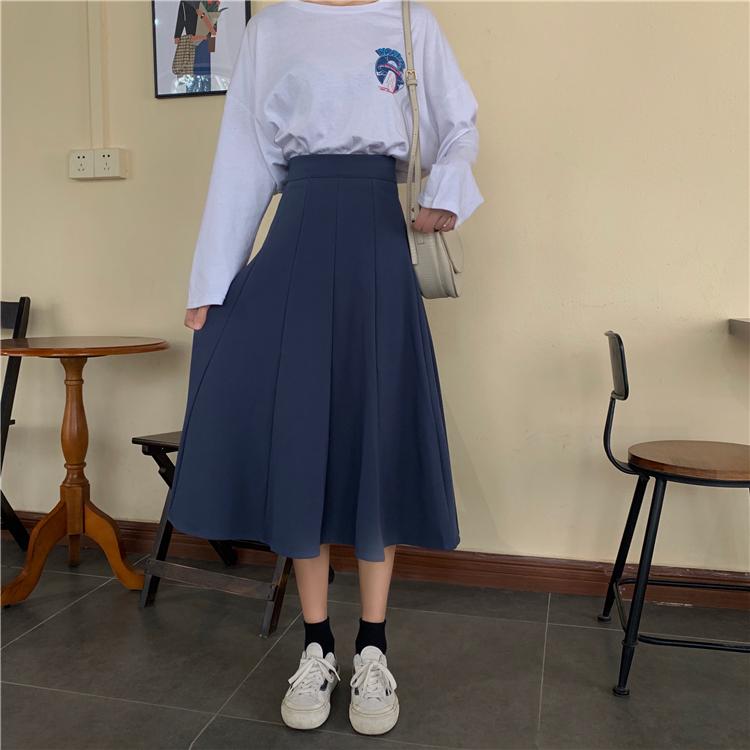 Vintage Blue Black Wavy High Waist Midi Skirt