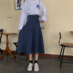 Vintage Blue Black Wavy High Waist Midi Skirt