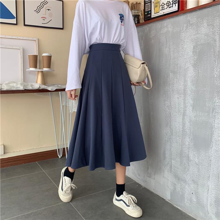 Vintage Blue Black Wavy High Waist Midi Skirt