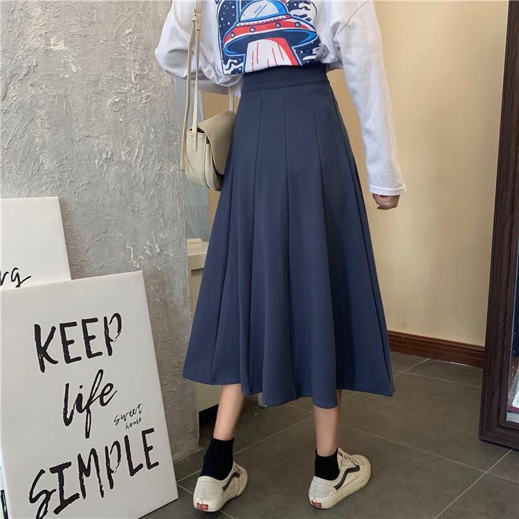 Vintage Blue Black Wavy High Waist Midi Skirt