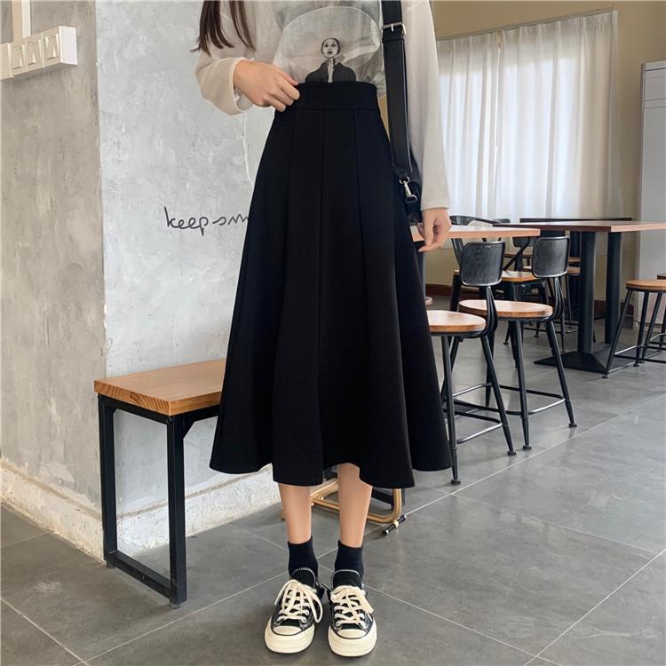 Vintage Blue Black Wavy High Waist Midi Skirt