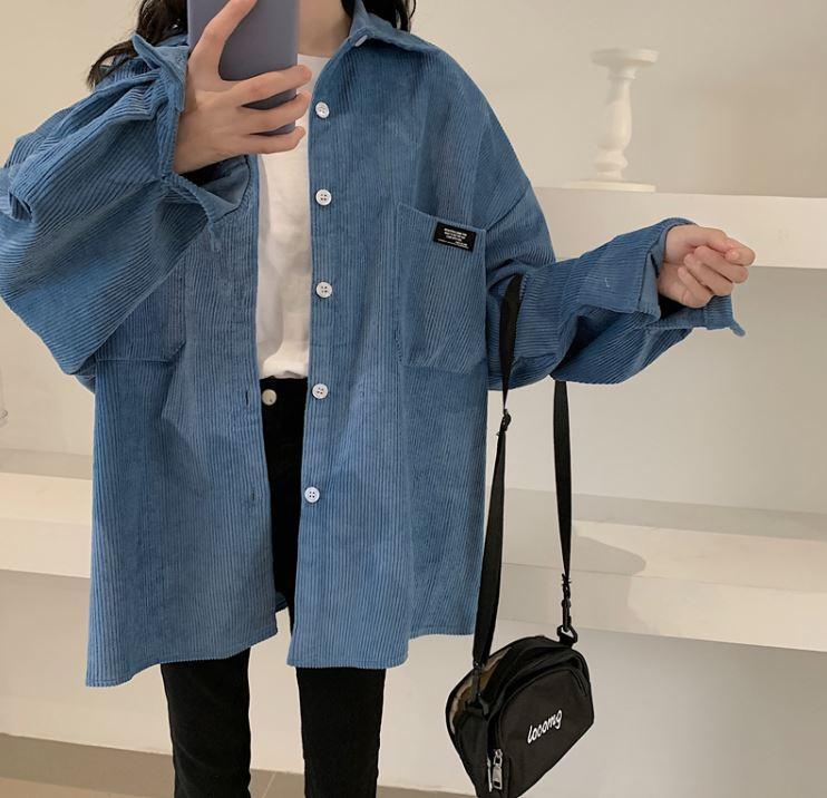 Vintage Cord-Oversize-Hemd mit Tasche 