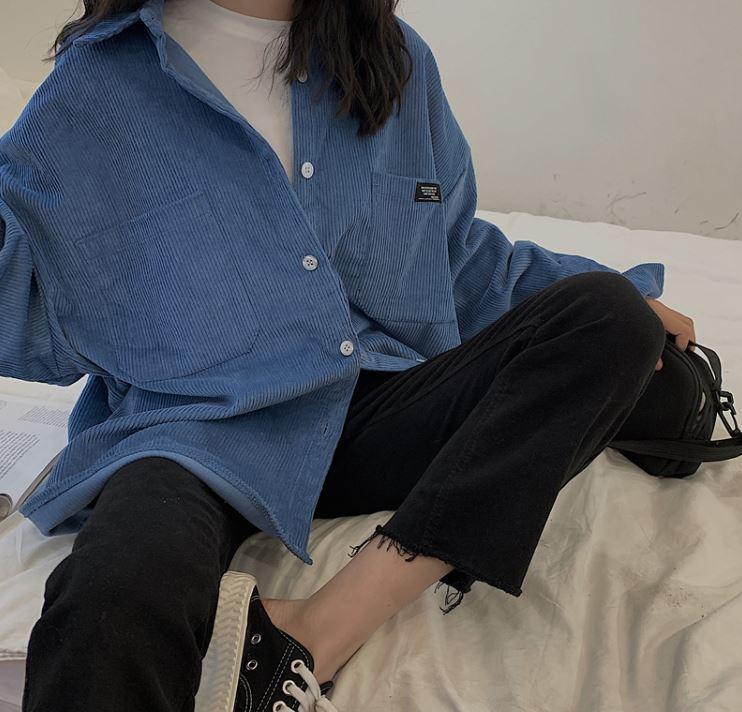 Vintage Cord-Oversize-Hemd mit Tasche 