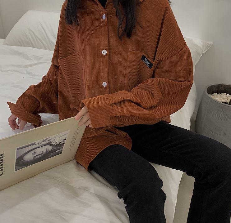 Vintage Cord-Oversize-Hemd mit Tasche 