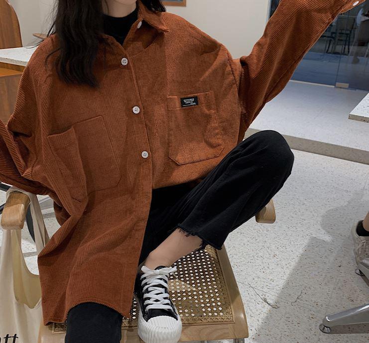 Vintage Cord-Oversize-Hemd mit Tasche 