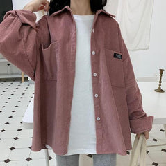 Vintage Cord-Oversize-Hemd mit Tasche 