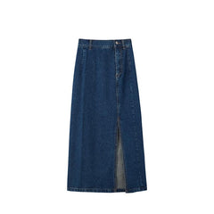 Vintage Denim High Waist Buttoned Split Long Skirt