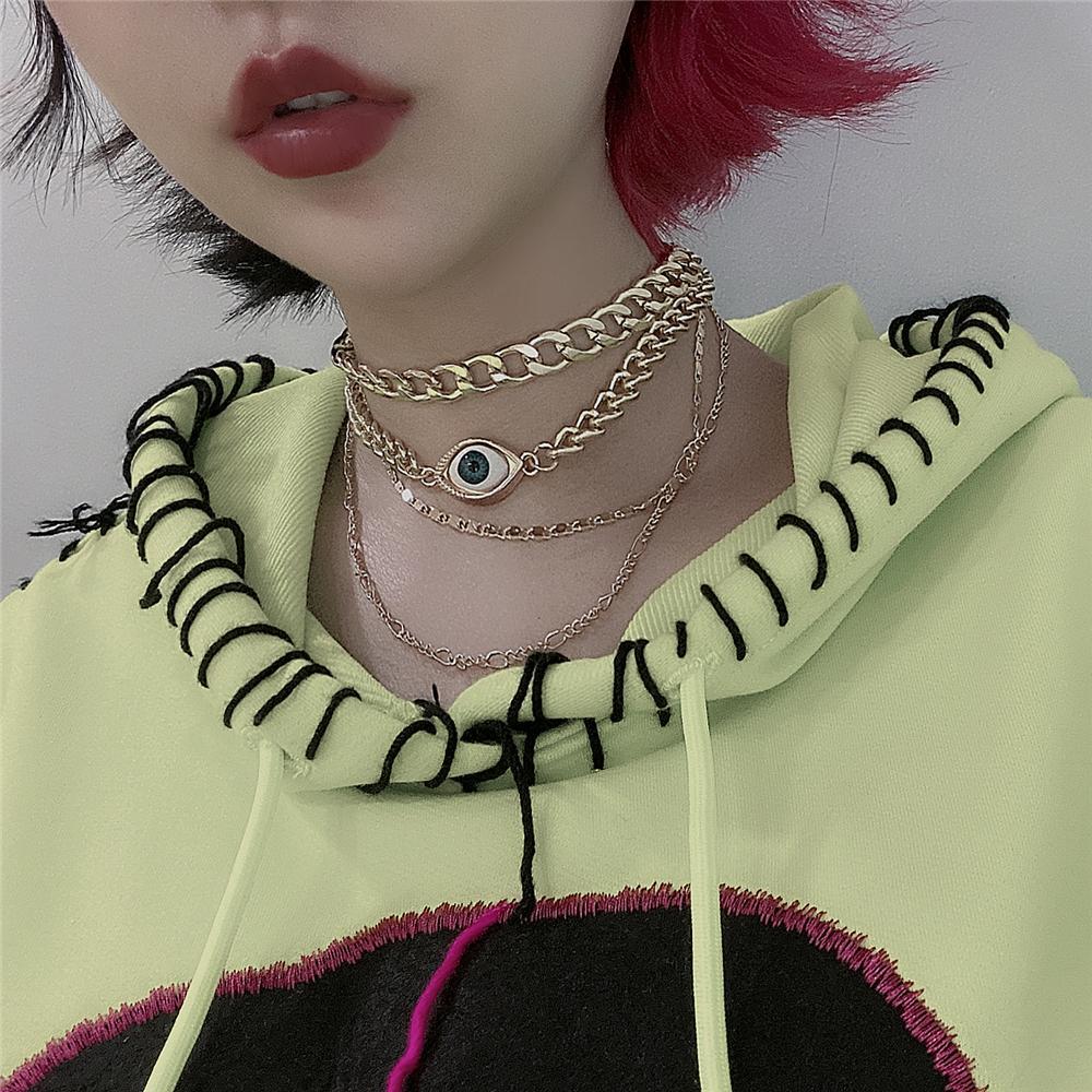 Vintage Eye Golden Multilayered Chains Choker Necklace