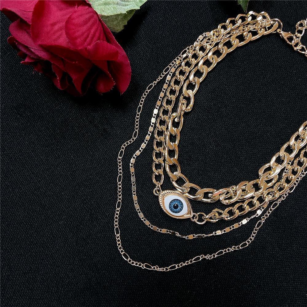 Vintage Eye Golden Multilayered Chains Choker Necklace