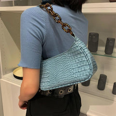 Bolso baguette vintage de piel sintética de cocodrilo