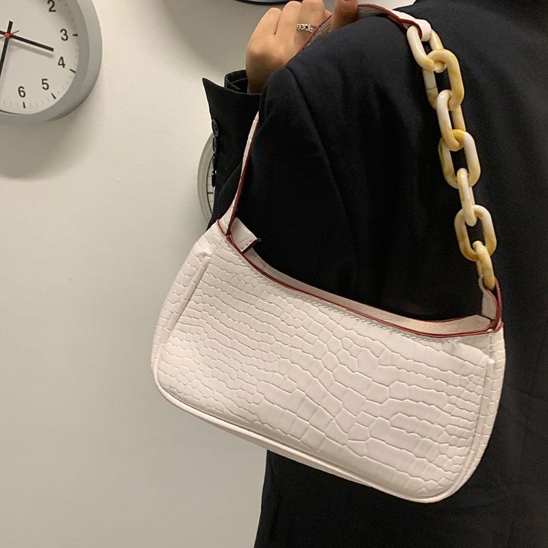 Bolso baguette vintage de piel sintética de cocodrilo