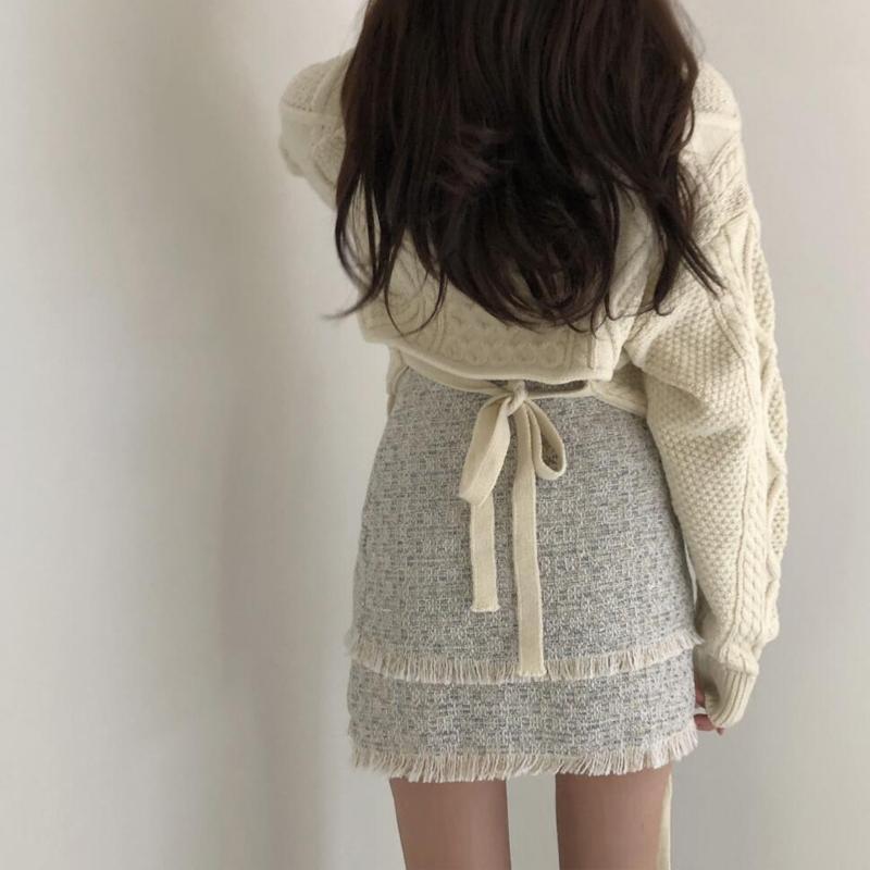 Vintage Loose Knit Braids Sweater + Small Skirt