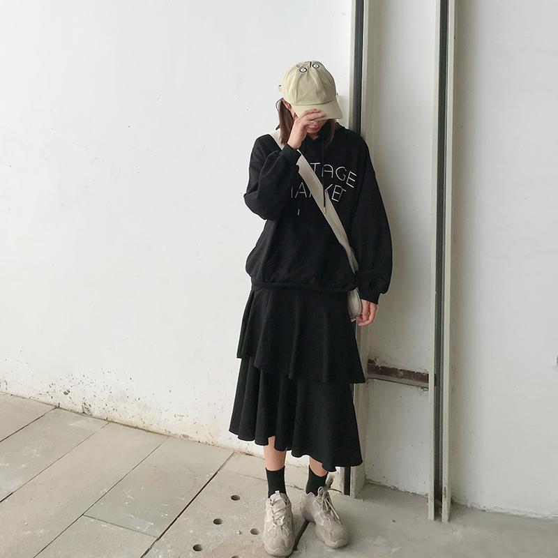 Vintage Market Letter Print Loose Hooded Sweatshirt