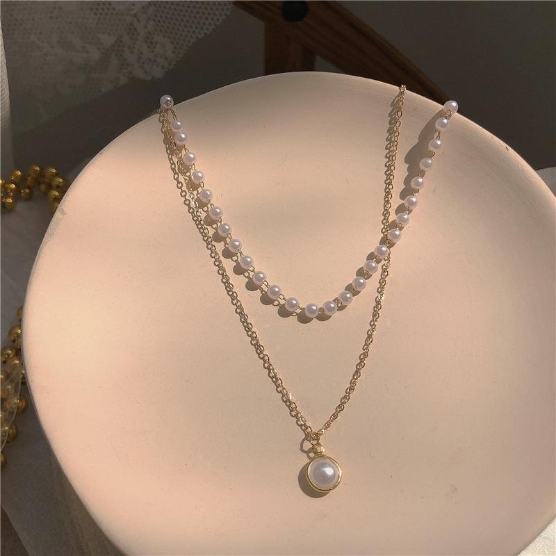 Vintage Pearl Beads Double Layer Chain Necklace