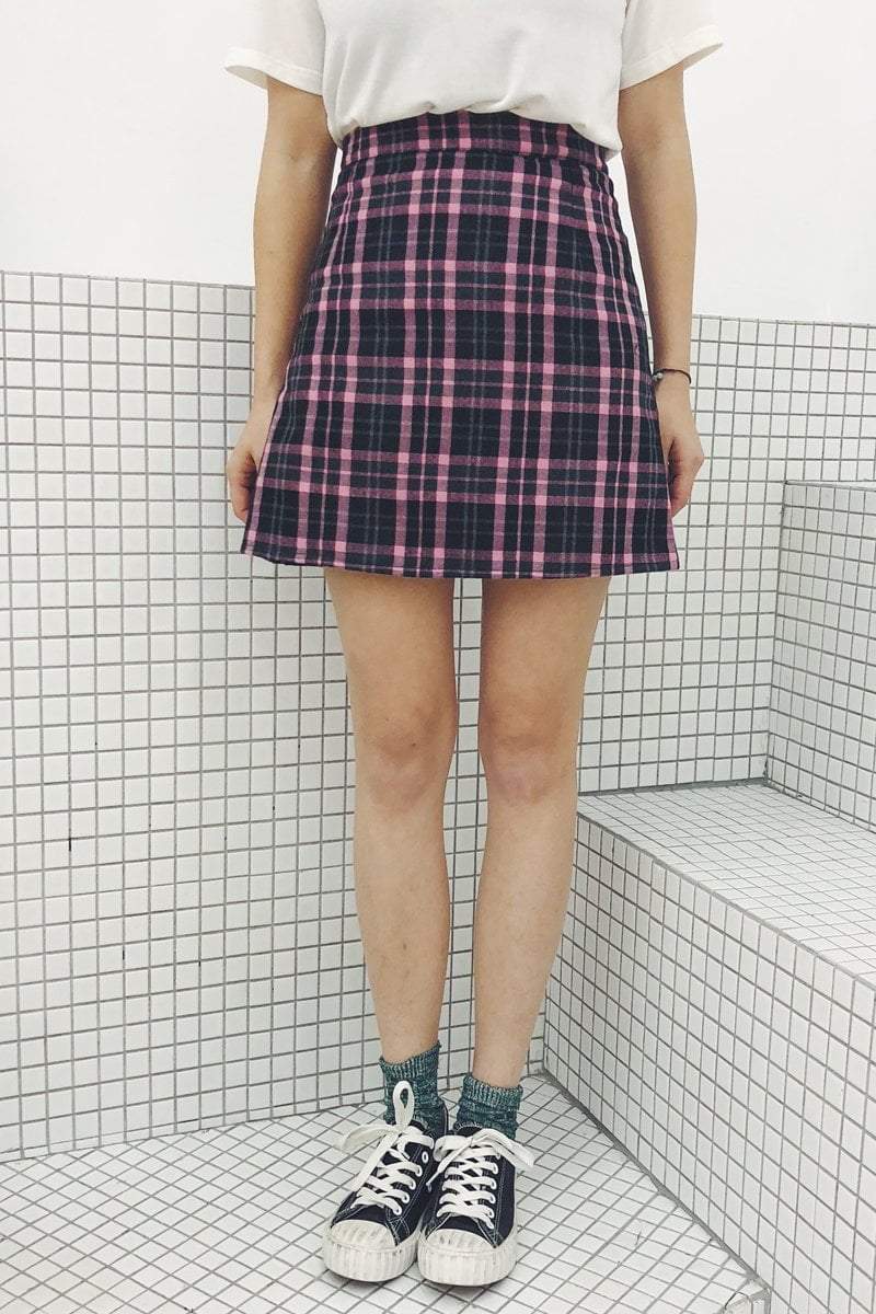 Vintage Plaid High-Waist Mini Skirt