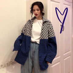 Vintage Plaid Turn Down Collar Overisized Shirt