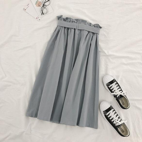 Vintage Einfarbiger Midirock mit hoher Taille und Schleifengürtel 