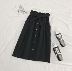 Vintage Einfarbiger Midirock mit hoher Taille und Schleifengürtel 