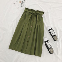 Vintage Einfarbiger Midirock mit hoher Taille und Schleifengürtel 