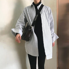 Vintage Vertical Thin Stripes Oversized Shirt