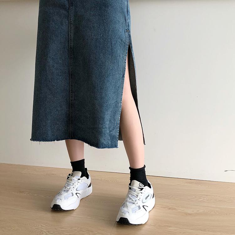 Vintage Washed Blue Ripped Edges High Waist Denim Skirt