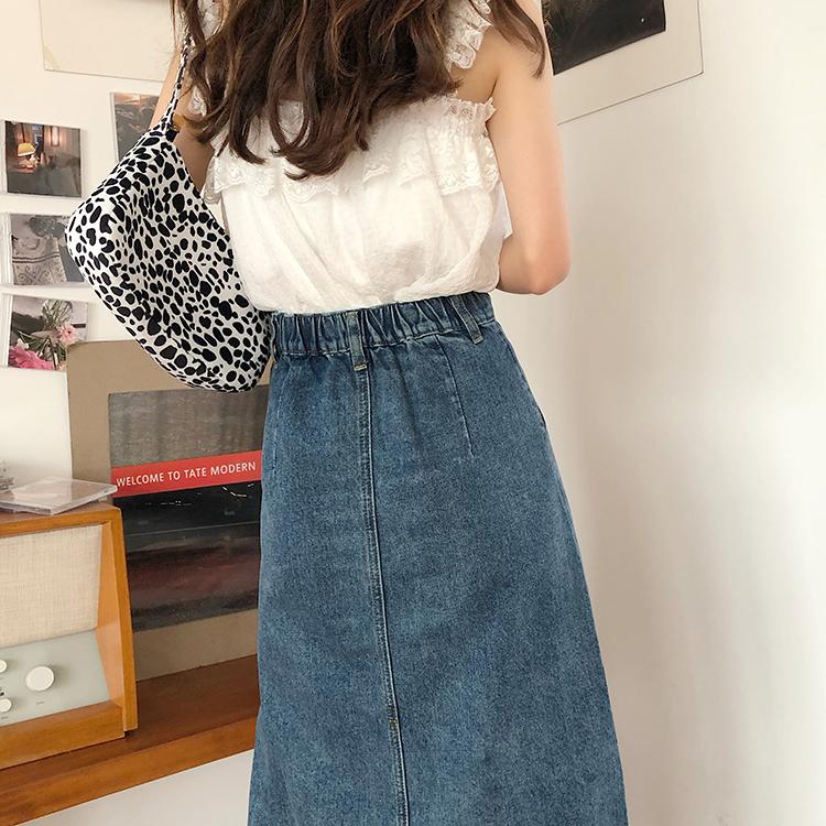 Vintage Washed Blue Ripped Edges High Waist Denim Skirt