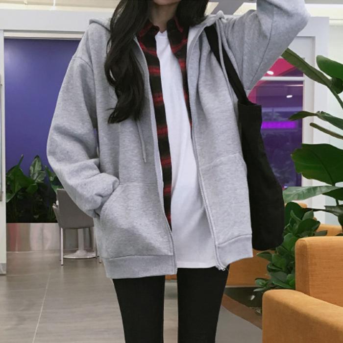 Warm Basic Fleece Oversized Zipper Hoodie