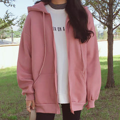 Warm Basic Fleece Oversized Zipper Hoodie