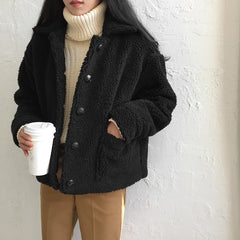 Warm Curly Outwear Faux Fur Beige Black Jacket