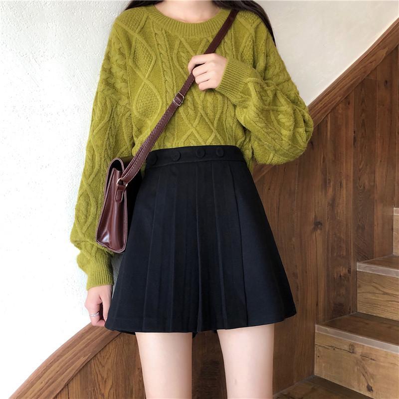 Warm High Waist Pleated Skirt With Hidden Shorts